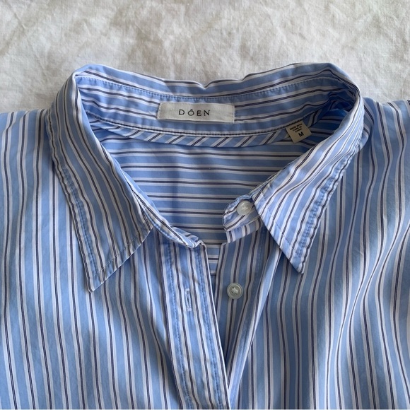Doen Hava Cotton Oversized Button Down Shirt Blouse Top Santorini Stripe Blue - Picture 10 of 12